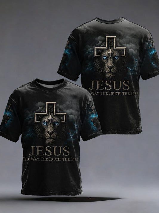 Men's Jesus The Way The Truth The Life Lion Print Casual Tee