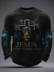 Men's Jesus The Way The Truth The Life Lion Print Casual Long Sleeve T-Shirt