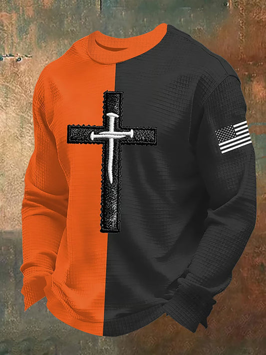 Men's Cross Waffle Print Casual T-Shirt