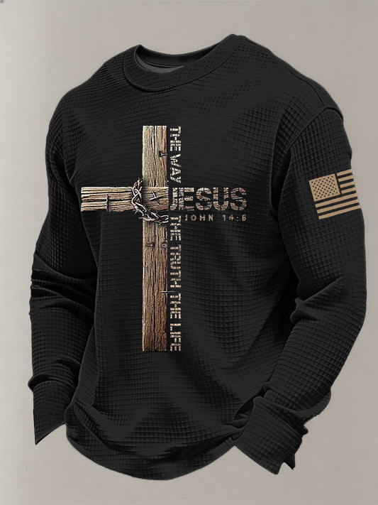 Men's Jesus The Way The Truth The Life John 14:6  Cross Waffle Long Sleeve T-Shirt