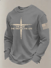 Men's Christian The Way The Truth The Life John 14:6 Cross Waffle Long Sleeve T-Shirt