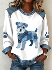 Women's Lovely Schnauzer Dog Pattern Denim Patchwork Sweatshirt
