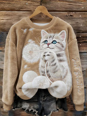 Women's Just Breathe Fuzzy Cat & Dandelion Cozy Flannel Hoodie