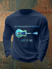 Men's Retro Whisper Words Of Wisdom Let It Be Guitar Print Casual Long Sleeve T-Shirt