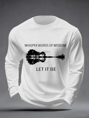 Men's Retro Whisper Words Of Wisdom Let It Be Guitar Print Casual Long Sleeve T-Shirt
