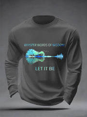 Men's Retro Whisper Words Of Wisdom Let It Be Guitar Print Casual Long Sleeve T-Shirt