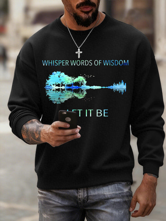 Men's Retro Whisper Words Of Wisdom Let It Be Guitar Casual Sweatshirt
