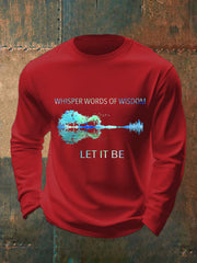 Men's Retro Whisper Words Of Wisdom Let It Be Guitar Print Casual Long Sleeve T-Shirt