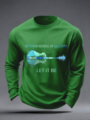 Men's Retro Whisper Words Of Wisdom Let It Be Guitar Print Casual Long Sleeve T-Shirt