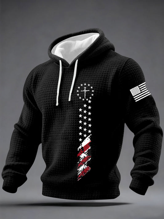 Men's Faith Cross Flag Checkered Cotton Hoodie
