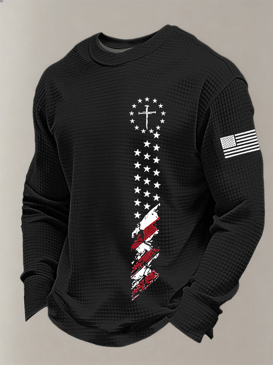 Men's Faith Cross Flag  Waffle Long Sleeve T-Shirt