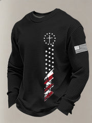 Men's Faith Cross Flag  Waffle Long Sleeve T-Shirt