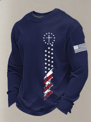 Men's Faith Cross Flag  Waffle Long Sleeve T-Shirt