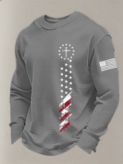 Men's Faith Cross Flag  Waffle Long Sleeve T-Shirt