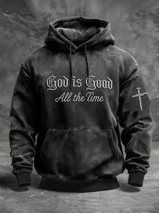 Men's God Is Good Print Casual Hoodie