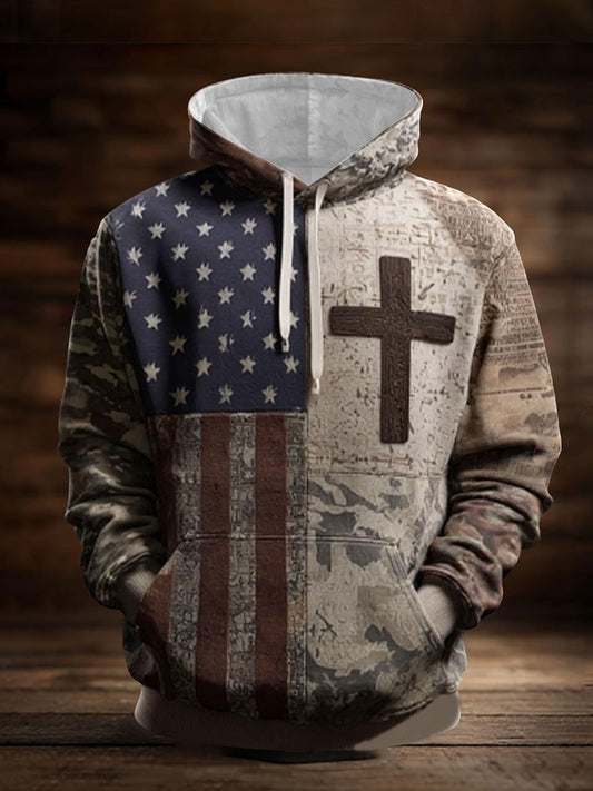 Men's Cross Camouflage Camouflage Oversized Drop-Shoulder Hoodie With Pockets