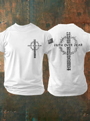 Men's Faith Over Fear USA Flag Print Casual Tee