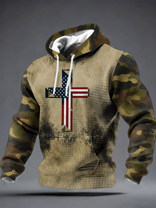 Men's Flag Cross Camouflage Checkered Cotton Hoodie