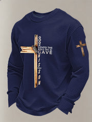 Men's With God So Loved The World Cross Printed Waffle Long Sleeve T-Shirt
