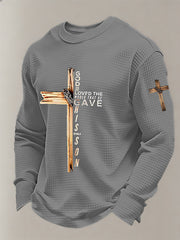 Men's With God So Loved The World Cross Printed Waffle Long Sleeve T-Shirt