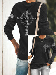 Women's Faith Over Fear USA Flag Print Casual Sweatshirt