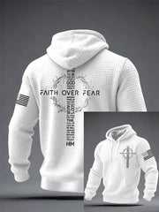 Men's Faith Over Fear USA Flag Print Casual Checkered Hoodie