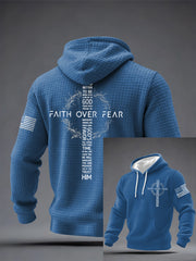 Men's Faith Over Fear USA Flag Print Casual Checkered Hoodie