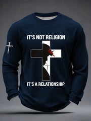 Men's  It’s Not Religion It’s A Relationship Jesus Cross Waffle Long Sleeve T-Shirt