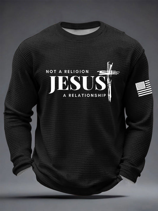 Men's  It’s Not Religion It’s A Relationship Jesus Cross  Waffle Long Sleeve T-Shirt