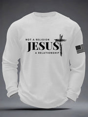 Men's  It’s Not Religion It’s A Relationship Jesus Cross  Waffle Long Sleeve T-Shirt