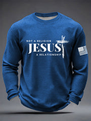 Men's  It’s Not Religion It’s A Relationship Jesus Cross  Waffle Long Sleeve T-Shirt