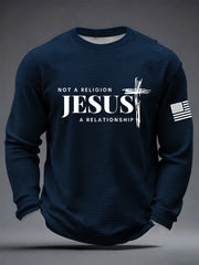 Men's  It’s Not Religion It’s A Relationship Jesus Cross  Waffle Long Sleeve T-Shirt