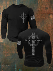 Men's Faith Over Fear USA Flag Print Casual Long Sleeve T-Shirt