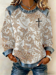 Women's Floral Cross Print Casual Top