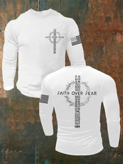 Men's Faith Over Fear USA Flag Print Casual Long Sleeve T-Shirt