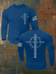 Men's Faith Over Fear USA Flag Print Casual Long Sleeve T-Shirt