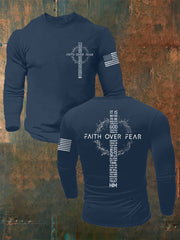 Men's Faith Over Fear USA Flag Print Casual Long Sleeve T-Shirt