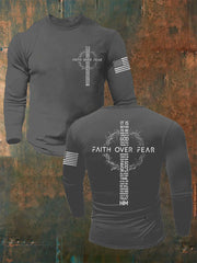 Men's Faith Over Fear USA Flag Print Casual Long Sleeve T-Shirt