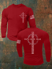 Men's Faith Over Fear USA Flag Print Casual Long Sleeve T-Shirt
