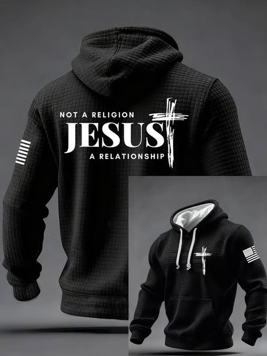 Men's  It’s Not Religion It’s A Relationship Jesus Cross Checkered Cotton Hoodie
