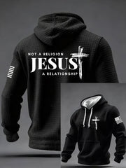Men's  It’s Not Religion It’s A Relationship Jesus Cross Checkered Cotton Hoodie