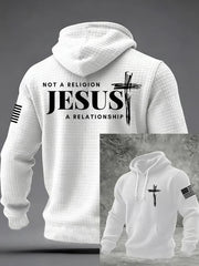 Men's  It’s Not Religion It’s A Relationship Jesus Cross Checkered Cotton Hoodie