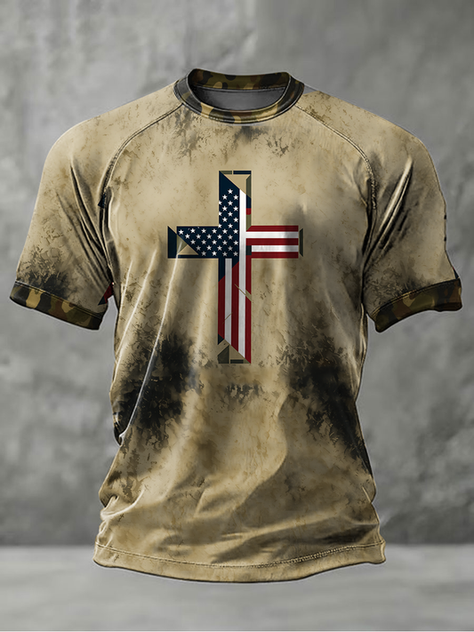 Men's Flag Cross Camouflage Short Sleeves T-shirt