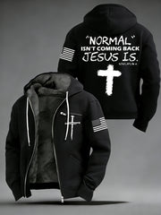 Men's Normal Isnt Coming Back Jesus Is USA Flag Print Casual Zipper Hooded Plush Jacket