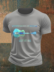 Men's Retro Whisper Words Of Wisdom Let It Be GuitarPrint Casual Tee