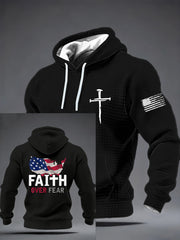 Men's Faith Over Fear Patriotic Christian USA Flag Lord Jesus Checkered Cotton Hoodie