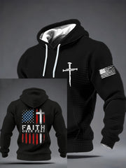 Men's Christian US USA Flag American Christ Faith Over Fear Cross Checkered Cotton Hoodie