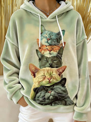 Women's Cute Cat Flannel Hoodie