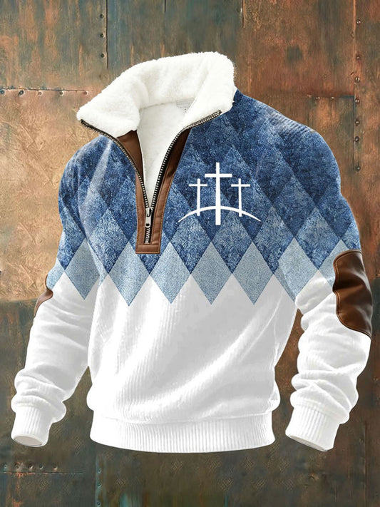 Men's Cross Plush Zipper Sweatshirt
