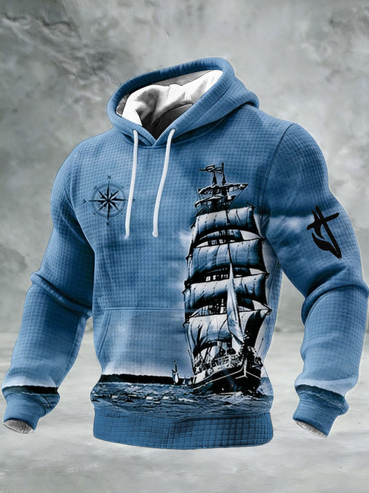 Men's Winter Nautical Faith Print Checkered Cotton Hoodie